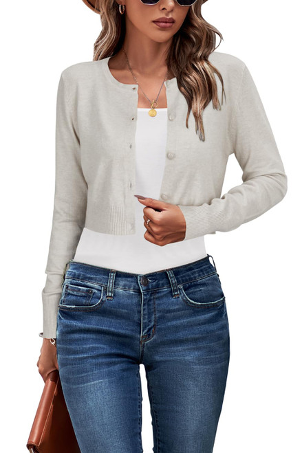 Newshows Cardigan Sweaters for Women Trendy 2023 Cropped Crew Neck Button Down Knit Bolero Shrug Open Front Lightweight Sweaters(Grey, Medium)