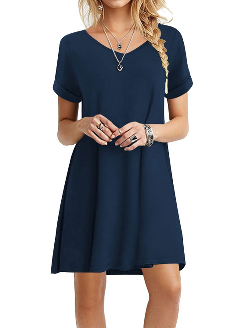 WEACZZY Women's Summer Casual Tshirt Dresses Short Sleeve Loose Dress with Pockets (Navy Blue, Small) WEACZZY Women's Summer Casual Tshirt Dresses Short Sleeve Loose Dress with Pockets (Navy Blue, Small)