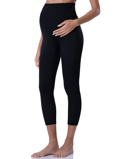 POSHDIVAH Capri Women's Maternity Leggings Over The Belly Pregnancy Yoga Pants Active Wear Workout Leggings Black Small