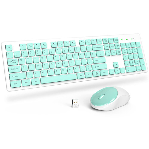 Wireless Keyboard and Mouse, Trueque Silent 2.4GHz Cordless Full Size USB Keyboard Mouse Combo, Long Battery Life, Lag-Free Wireless for Computer, Laptop, PC, Windows, Mac, Chrome OS (Mint Green)