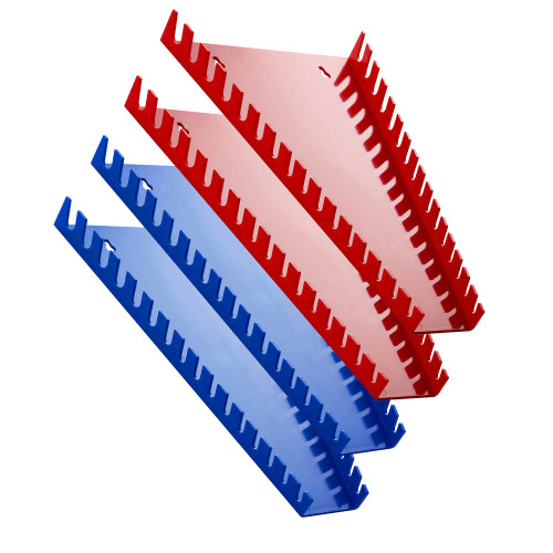 Reniteco Plastic Wrench Organizer, Premium High-density Wrench Holder, Large Wrench Racks for Wall and Tool Box, 64 Slots Fit SAE&Metric Wrench Tray(2Red2Blue)