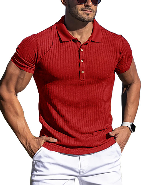URRU Men's Muscle T Shirts Stretch Short Sleeve Workout Tee Casual Slim Fit Polo Shirt Red L URRU Men's Muscle T Shirts Stretch Short Sleeve Workout Tee Casual Slim Fit Polo Shirt Red L