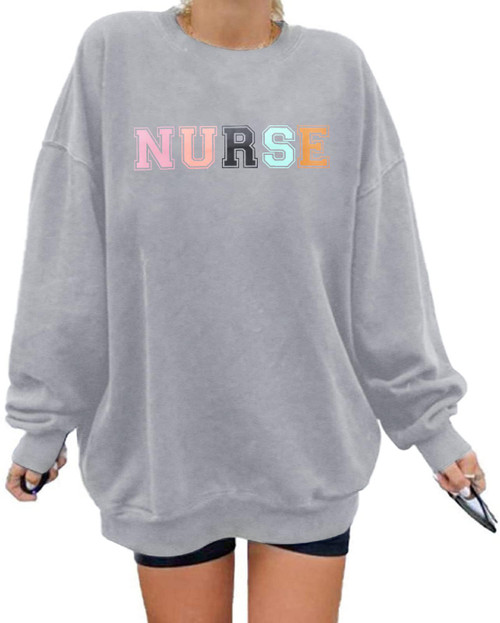 HEBBE Nurse Sweatshirts for Women Nurse Life Oversized Sweatshirt Nursing School Pullover Tops Registered Nurse Tee Grey HEBBE Nurse Sweatshirts for Women Nurse Life Oversized Sweatshirt Nursing School Pullover Tops Registered Nurse Tee Grey