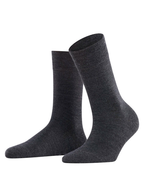 FALKE Women's Sensitive Berlin Socks, Merino Wool Cotton, Crew Length, Lightweight Soft Knit, Grey (Anthracite Melange 3089), 8-10.5, 1 Pair
