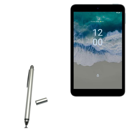 BoxWave Stylus Pen Compatible with Nokia T10 - DualTip Capacitive Stylus, Fiber Tip Disc Tip Capacitive Stylus Pen - Metallic Silver