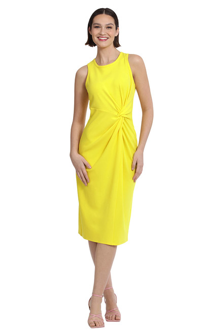 Donna Morgan Women's Side Waist Twist Detail Dress Workwear Office Career Event Party Guest of, Sleeveless-Empire Yellow