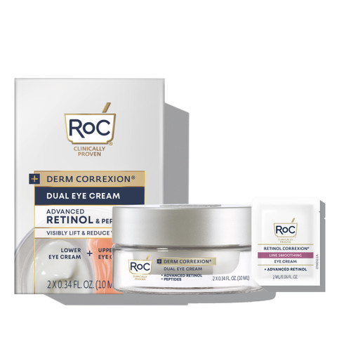 RoC Derm Correxion Dual Eye Cream with Advanced Retinol + Peptides for Puffy Eyes and Dark Circles, Christmas Gifts & Stocking Stuffers for Women and Men, 0.68 Ounces