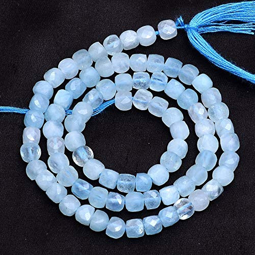 Rare Natural Aquamarine Gemstone 4mm Cube Faceted Beads | 13" Strand | AAA+ Multi Aquamarine Semi Precious Gemstone Loose 3D Box Fancy Beads