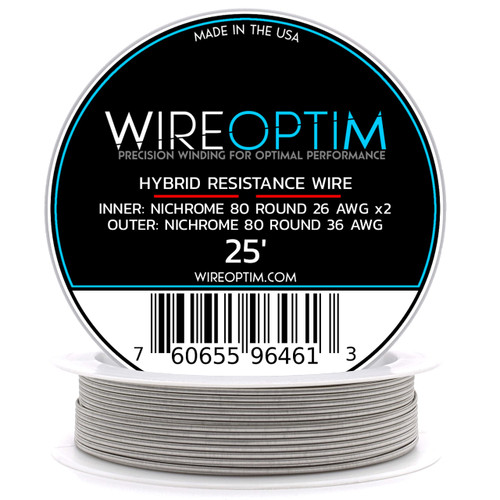 WIREOPTIM - 26 AWG Nichrome 80 2X Core - 36 AWG Nichrome 80 - Hybrid Resistance Wire - 25 Feet