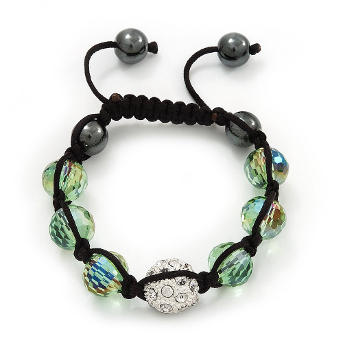 Avalaya Light Green & Clear Crystal Balls Bracelet -10mm - Adjustable