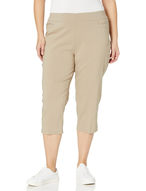 Briggs New York Womens Plus-Size Pull On Capri Pocket Casual Pants, Cobblestone, 22 Plus