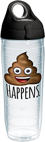 Tervis 1254401 emoji - Poop Happens Tumbler with Wrap and Black with Gray Lid 24oz Water Bottle, Clear