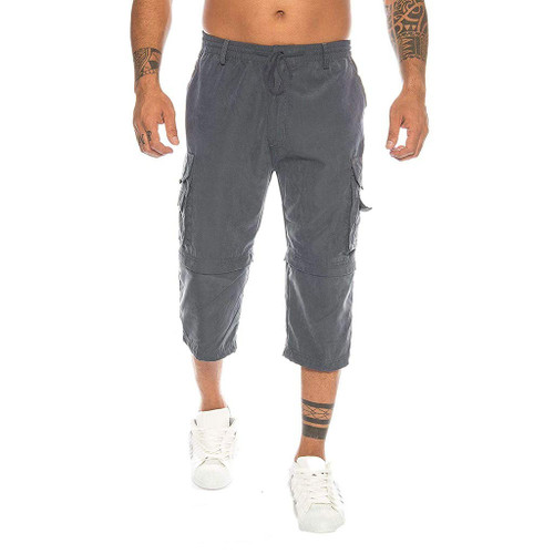 WUAI-Men Outdoors Cargo Shorts 3/4 Relaxed Fit Below Knee Multi-Pocket Capri Long Shorts Cotton Twill Beach Capri Pants(Dark Grey,Large)