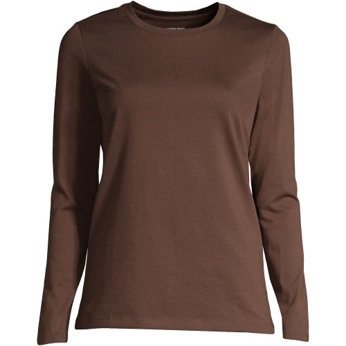 Lands' End Women Relaxed Supima Long Sleeve Crew Rich Coffee Tall Medium