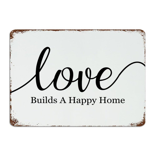 Love Builds A Happy Home' 10x14 Inch Metal Signs Outdoor Vintage Laundry Cabin Terrace Wall Decor Metal Plaque Serenity Prayer Religious Quotes Aluminum Metal Sign for Room