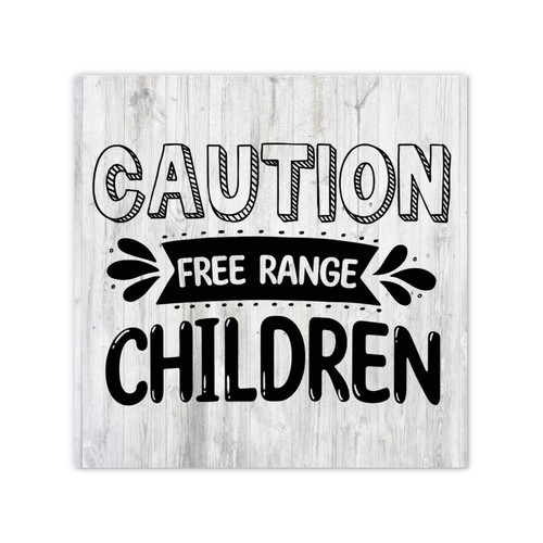 Caution Free Range Children Canvas Print Picture for Laundry Decor Funny Canvas Wall Art Quotes for Over Couch Apartment Rustic Decor 12x12 Inch