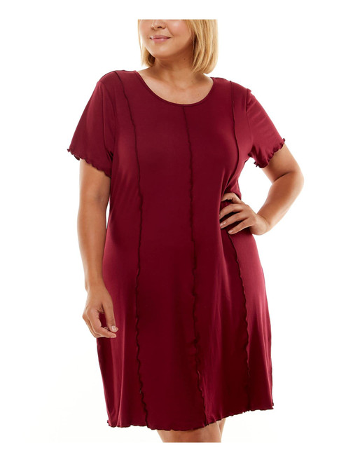 Ultra Flirt Womens Burgundy Stretch Short Sleeve Scoop Neck Above The Knee Shift Dress Plus 1X