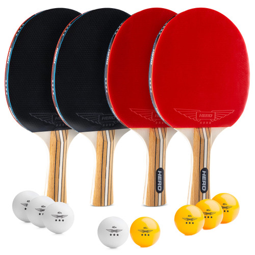 Ping Pong Paddles Set of 4 - Premium Ping Pong Paddles and Balls - Includes 4 Table Tennis Paddles and 8 Tables Tennis Balls with Carrying Case - High Performance Table Tennis Set with 3-Star Balls