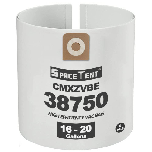 SpaceTent 6 Pack CMXZVBE38750 Filter Bags for Craftsman 16 and 20 Gallon Vacs, Part# CMXZVBE38750 9-38750 38750, High Efficiency Filter Bags, Fine Dust Bags.