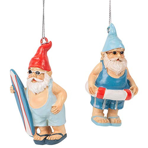 Midwest-CBK Beach Gnome Nautical Blue 4 x 2 Resin Stone Christmas Ornaments Set of 2