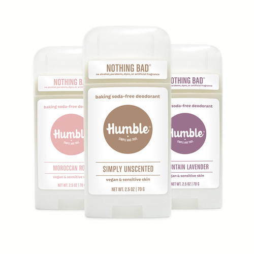 HUMBLE BRANDS Aluminum-Free Deodorant, Vegan and Cruelty- free, Formulated for Sensitive Skin, Simple & Sensitive, Vegan Lavender, Vegan Rose, Vegan Unscented), Pack of 3
