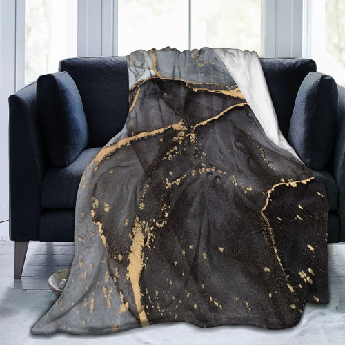 Black Marble Throw Blanket Soft Travel Blanket Lightweight Outdoor Blankets Warm Marble Blanket All Seasons Fluffy Flannel Blanket for Sofa Couch Bed (60"x50")
