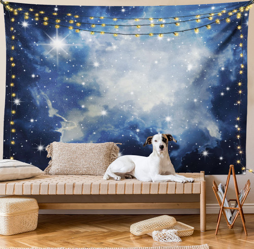 Ambesonne Constellation Tapestry, Blue Galaxies in Night Sky Celestial Image Stars Fog, Wide Wall Hanging for Bedroom Living Room Dorm, 80" X 60", Pale Blue Dark Blue