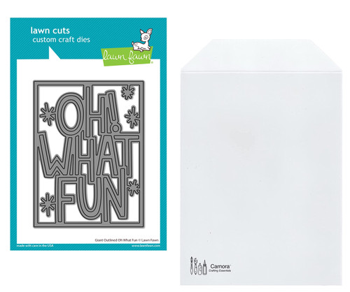 Lawn Fawn Giant Outlined Oh What Fun Die, 1 Carnora Die Storage Pocket (LF2972), 2 Item Bundle