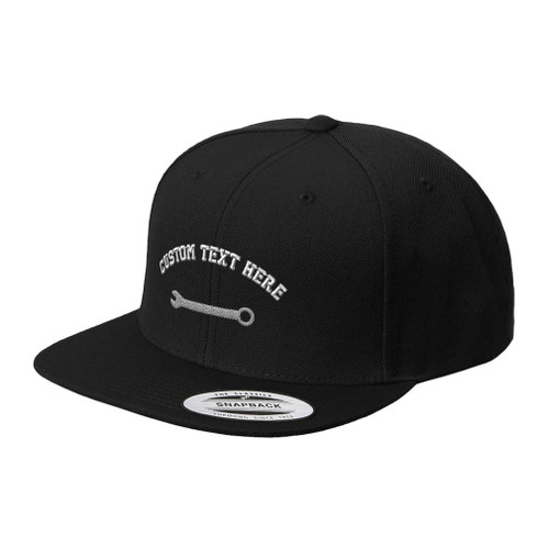 Custom Snapback Baseball Cap Mechanic Wrench Embroidery Acrylic Flat Bill Hard Hat Snaps Black Design Only Custom Snapback Baseball Cap Mechanic Wrench Embroidery Acrylic Flat Bill Hard Hat Snaps Black Design Only