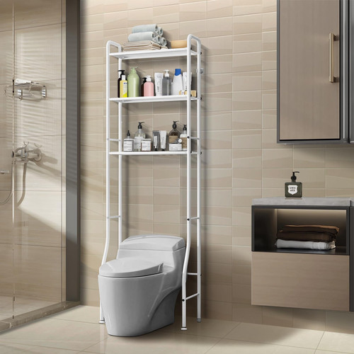 JOCHER Over The Toilet Storage,3 Tier Bathroom Organizer Shelf, Multifunctional Toilet Rack,Stable Freestanding Above Toilet Stand with Hooks for Bathroom, Restroom Space Saver (White) JOCHER Over The Toilet Storage,3 Tier Bathroom Organizer Shelf, Multifunctional Toilet Rack,Stable Freestanding Above Toilet Stand with Hooks for Bathroom, Restroom Space Saver (White)