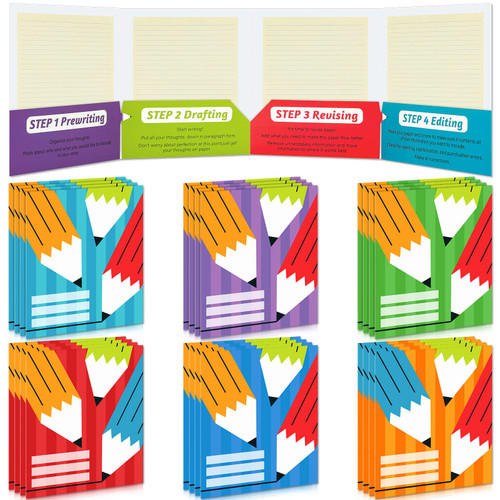 Perkoop 24 Pcs Writing Process Pocket Folder Bulk Multicolored Writing Process Folders 4 Pocket for Kids Laminated Student Folders for Teacher Classroom School Writing Process Activities