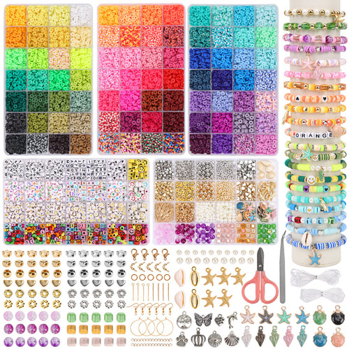 QUEFE 14700pcs, Clay Beads for Bracelet Making Kit, 84 Colors Flat Round Polymer Clay Heishi Spacer Beads for DIY Crafts Necklace Jewelry Making Gifts QUEFE 14700pcs, Clay Beads for Bracelet Making Kit, 84 Colors Flat Round Polymer Clay Heishi Spacer Beads for DIY Crafts Necklace Jewelry Making Gifts