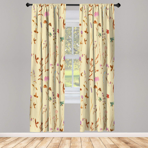 Ambesonne Floral Window Curtains, Spring Season Themed Watercolors Painting of Herbs Flowers Botany Garden Art, Lightweight Decorative 2-Panel Set & Rod Pocket, Pair of - 28" x 63", Pastel Brown