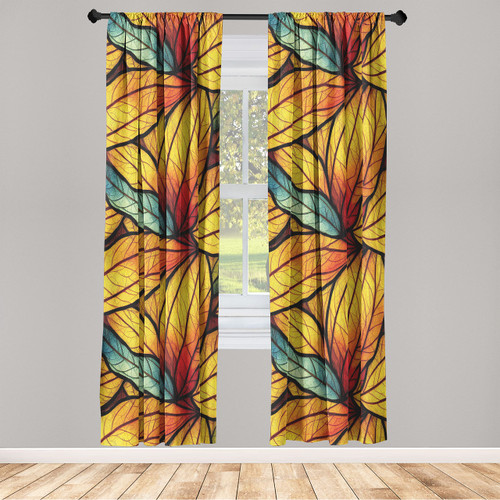Ambesonne Botanical Curtains, Close Up Illustration of The Autumn Leaves Repeated Design of Art, Window Treatments 2 Panel Set for Living Room Bedroom, Pair of - 28" x 95", Mustard and Vermilion