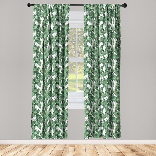 Ambesonne Leaves Curtains, Tropical Botanical Leaf Ivy Branches Foliage Garden Repeated Artwork, Window Treatments 2 Panel Set for Living Room Bedroom, Pair of - 28" x 95", Green Cinnamon and White