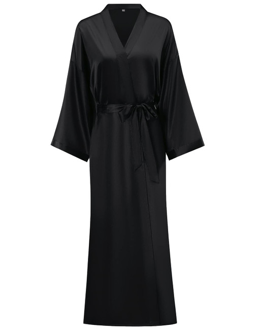 V Vaborous Women's Soft Plus Size Long Satin Robes Long Silk Robes Full Length Robes Lightweight Kimono Robes Silky Dressing Gowns, Black,2XL/3XL