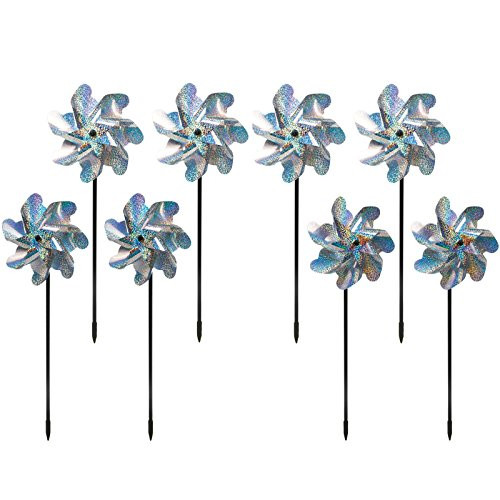 Bird Blinder Repellent PinWheels  Sparkly Holographic Pin Wheel Spinners Scare Off Birds and Pests (Set of 8)