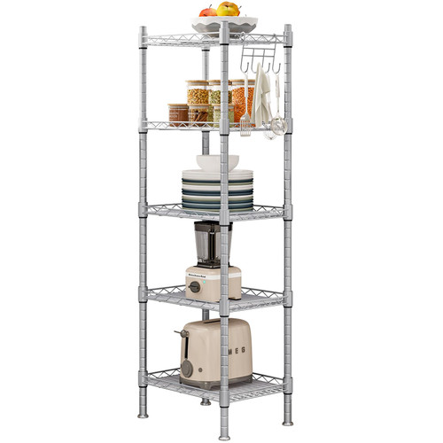 AZERPIAN 5 Wire Small Metal Storage Rack Adjustable Standing Shelves Unit for Laundry Bathroom Kitchen Pantry Closet Garage?Grey (Grey, 5 Shelf)