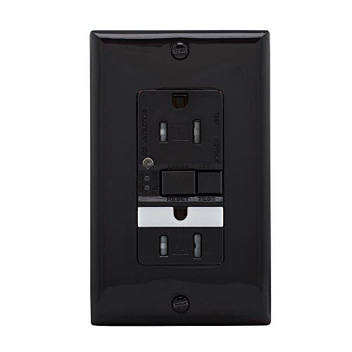 EATON GFCI Self-Test 15A -125V Tamper Resistant Duplex Receptacle with Nightlight & Standard Size Wallplate, Black