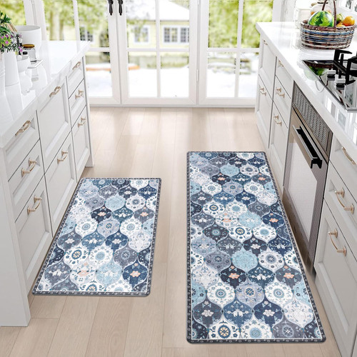 Bsmathom 2 Pcs Kitchen Rugs and Mats, Anti Fatigue Kitchen Rugs Non Slip Kitchen Mats for Floor, Kitchen Mat Cushioned Waterproof Comfort Standing Mat for Kitchen, Office, Home, Sink, Laundry