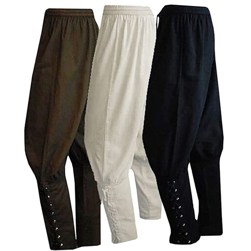 Men's Ankle Banded Pants Medieval Viking Navigator Pirate Costume Trousers Renaissance Gothic Pants (S, Black)