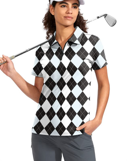 Viodia Women's Golf Shirt Short Sleeve with Zip Up Quick Dry Stretch Tennis Collared Polo Shirts for Women Golf Clothes