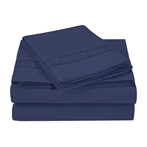 Superior Regal Greek Key Embroidered Sheet, Twin, Navy Blue