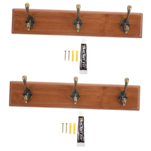 Cabilock 2 Sets Retro Coat Hook Rack with Hooks Coat Mount Wall Coat Hook Rail Wall Hook Towel Hook Mounted Clothes Rack Hat Hook Tableware Bamboo Clothes Rail Rack