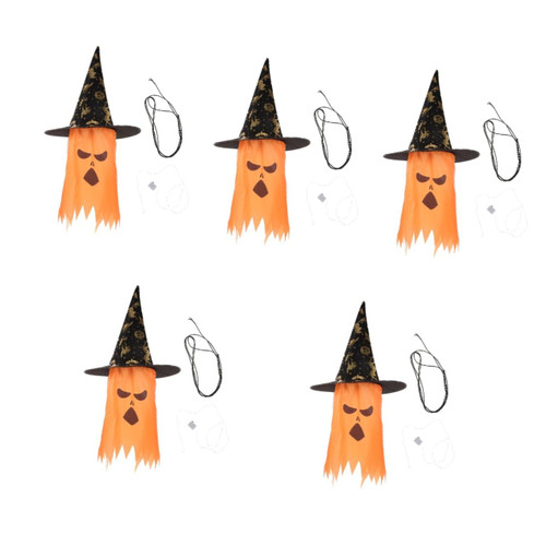Yardwe 5pcs Wizard Hat Glowing Hanging DIY Ornament Glowing Ghost Witch Hat White Ornaments Led Decor Ornaments for Tree White Decorations Light up Ghost Windsocks Cloth Pendant Halloween