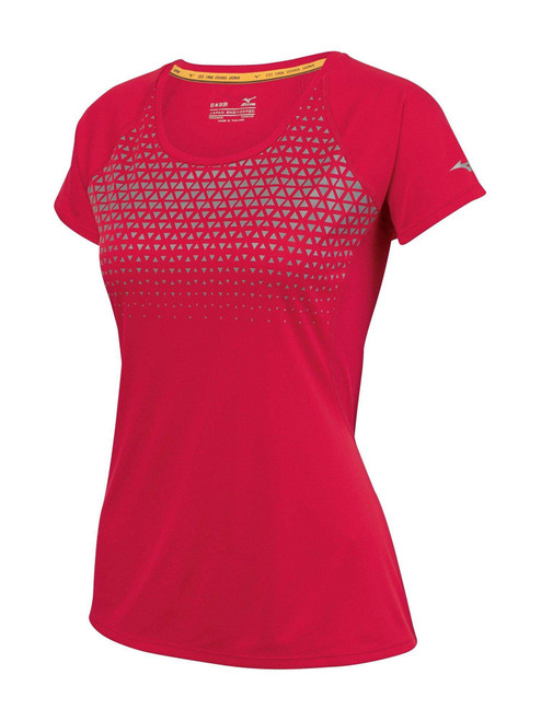 Mizuno Running Women's Phoenix Printed Tee, Large, Chinese Red/Light Grey