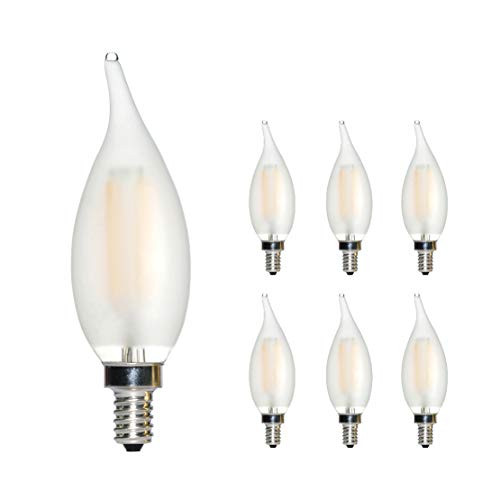 Vinta LED C35 Candelabra Bulb 4W Dimmable, 40W Equivalent Chandelier Bulb, E12 Small Base Filament Light Bulb, Frosted Flamp Tip Bulb, 2700K Warm Light, Pack of 6