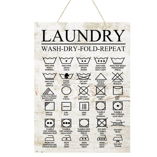 Wooden Signs, Rustic Laundry Symbols Sign Plaque Pianted Quote Home Decor Farmhouse Garden Outdoor Wall Art 12"x18",