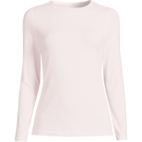 Lands' End Womens Long Sleeve Lightweight Jersey Crew Neck Top Pale Petal Plus 1x