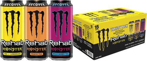 Monster Rehab Tea + Lemonade, Peach Tea, Wild Berry Tea, Variety Pack, Energy Iced Tea,15.5 Ounce (Pack of 15)